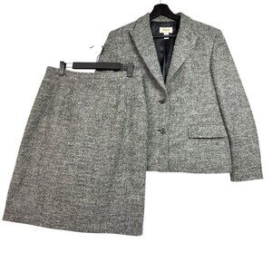 Talbots Petites Skirt Sz 12 Blazer Sz 10 Suit Set Wool Blend Made in Italy Gray